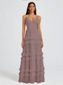 A-line V-neck Cascading Ruffles Floor-Length Chiffon Bridesmaid Dress