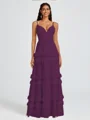 A-line V-neck Cascading Ruffles Floor-Length Chiffon Bridesmaid Dress
