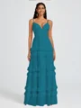 A-line V-neck Cascading Ruffles Floor-Length Chiffon Bridesmaid Dress