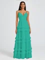 A-line V-neck Cascading Ruffles Floor-Length Chiffon Bridesmaid Dress