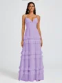 A-line V-neck Cascading Ruffles Floor-Length Chiffon Bridesmaid Dress