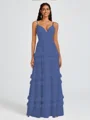 A-line V-neck Cascading Ruffles Floor-Length Chiffon Bridesmaid Dress