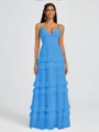 A-line V-neck Cascading Ruffles Floor-Length Chiffon Bridesmaid Dress