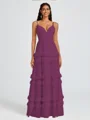 A-line V-neck Cascading Ruffles Floor-Length Chiffon Bridesmaid Dress