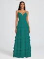 A-line V-neck Cascading Ruffles Floor-Length Chiffon Bridesmaid Dress