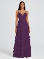 A-line V-neck Cascading Ruffles Floor-Length Chiffon Bridesmaid Dress