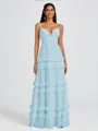 A-line V-neck Cascading Ruffles Floor-Length Chiffon Bridesmaid Dress