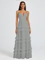 A-line V-neck Cascading Ruffles Floor-Length Chiffon Bridesmaid Dress