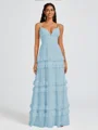 A-line V-neck Cascading Ruffles Floor-Length Chiffon Bridesmaid Dress
