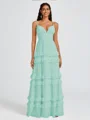 A-line V-neck Cascading Ruffles Floor-Length Chiffon Bridesmaid Dress