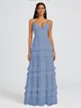 A-line V-neck Cascading Ruffles Floor-Length Chiffon Bridesmaid Dress