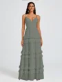 A-line V-neck Cascading Ruffles Floor-Length Chiffon Bridesmaid Dress