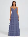 A-line V-neck Cascading Ruffles Floor-Length Chiffon Bridesmaid Dress