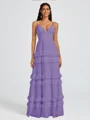A-line V-neck Cascading Ruffles Floor-Length Chiffon Bridesmaid Dress