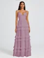A-line V-neck Cascading Ruffles Floor-Length Chiffon Bridesmaid Dress