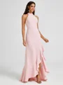A-line Halter Floor-Length Stretch Crepe Bridesmaid Dress