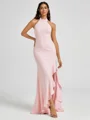 A-line Halter Floor-Length Stretch Crepe Bridesmaid Dress