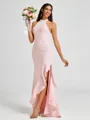 A-line Halter Floor-Length Stretch Crepe Bridesmaid Dress