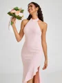 A-line Halter Floor-Length Stretch Crepe Bridesmaid Dress