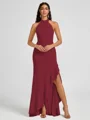 A-line Halter Floor-Length Stretch Crepe Bridesmaid Dress