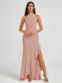 A-line Halter Floor-Length Stretch Crepe Bridesmaid Dress
