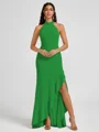 A-line Halter Floor-Length Stretch Crepe Bridesmaid Dress