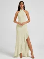A-line Halter Floor-Length Stretch Crepe Bridesmaid Dress