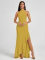 A-line Halter Floor-Length Stretch Crepe Bridesmaid Dress