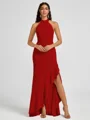 A-line Halter Floor-Length Stretch Crepe Bridesmaid Dress