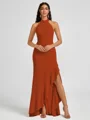 A-line Halter Floor-Length Stretch Crepe Bridesmaid Dress