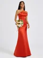 Sheath One-Shoulder Pleated Floor-Length Satin Bridesmaid Dress