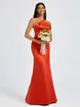 Sheath One-Shoulder Pleated Floor-Length Satin Bridesmaid Dress