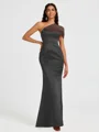 Sheath One-Shoulder Pleated Floor-Length Satin Bridesmaid Dress