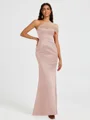 Sheath One-Shoulder Pleated Floor-Length Satin Bridesmaid Dress
