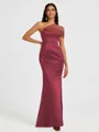 Sheath One-Shoulder Pleated Floor-Length Satin Bridesmaid Dress