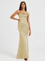 Sheath One-Shoulder Pleated Floor-Length Satin Bridesmaid Dress