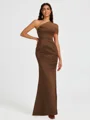 Sheath One-Shoulder Pleated Floor-Length Satin Bridesmaid Dress