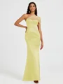 Sheath One-Shoulder Pleated Floor-Length Satin Bridesmaid Dress