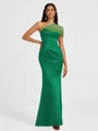 Sheath One-Shoulder Pleated Floor-Length Satin Bridesmaid Dress