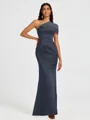Sheath One-Shoulder Pleated Floor-Length Satin Bridesmaid Dress