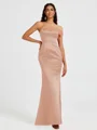 Sheath One-Shoulder Pleated Floor-Length Satin Bridesmaid Dress