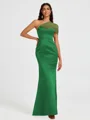 Sheath One-Shoulder Pleated Floor-Length Satin Bridesmaid Dress