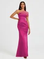 Sheath One-Shoulder Pleated Floor-Length Satin Bridesmaid Dress