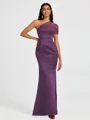 Sheath One-Shoulder Pleated Floor-Length Satin Bridesmaid Dress
