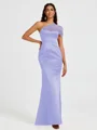 Sheath One-Shoulder Pleated Floor-Length Satin Bridesmaid Dress
