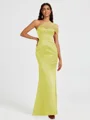 Sheath One-Shoulder Pleated Floor-Length Satin Bridesmaid Dress