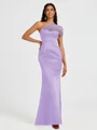 Sheath One-Shoulder Pleated Floor-Length Satin Bridesmaid Dress