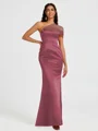 Sheath One-Shoulder Pleated Floor-Length Satin Bridesmaid Dress