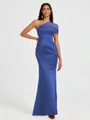Sheath One-Shoulder Pleated Floor-Length Satin Bridesmaid Dress
