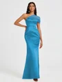 Sheath One-Shoulder Pleated Floor-Length Satin Bridesmaid Dress